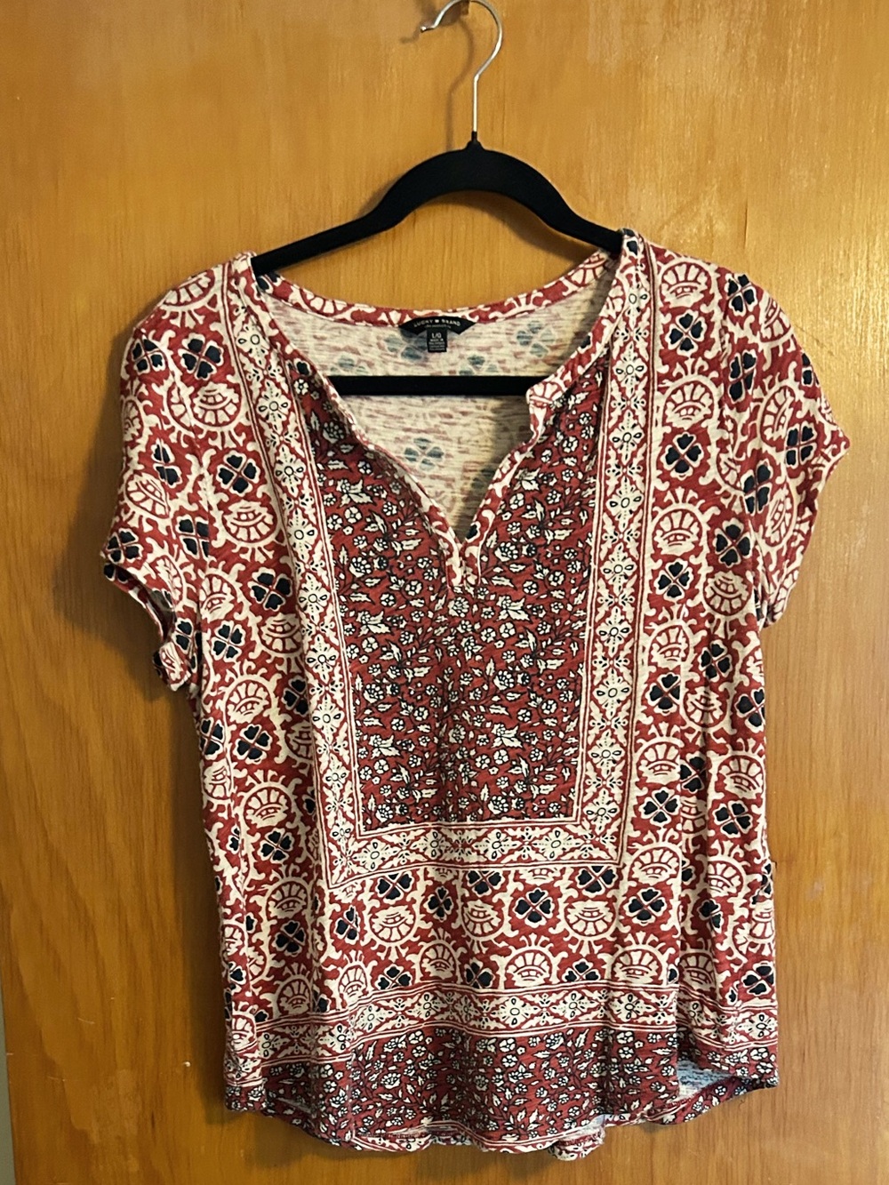 Lucky Brand Rust Red Floral Split-Neck Top